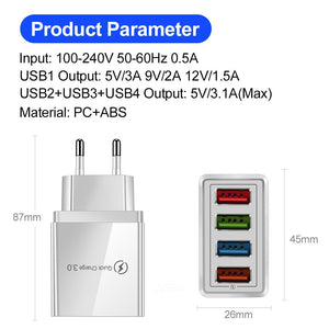 EU/US Plug USB Charger Quick Charge 3.0 For Phone Adapter for Huawei Mate 30 Tablet Portable Wall Mobile Charger Fast Charger